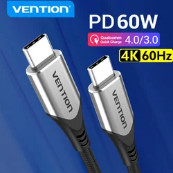 Vention 4K Type C Cable for MacBook Pro iPad Huawei Samsung Xiaomi 60W PD Fast USB C Charging Charger Cord USB-C 5A TypeC Cable