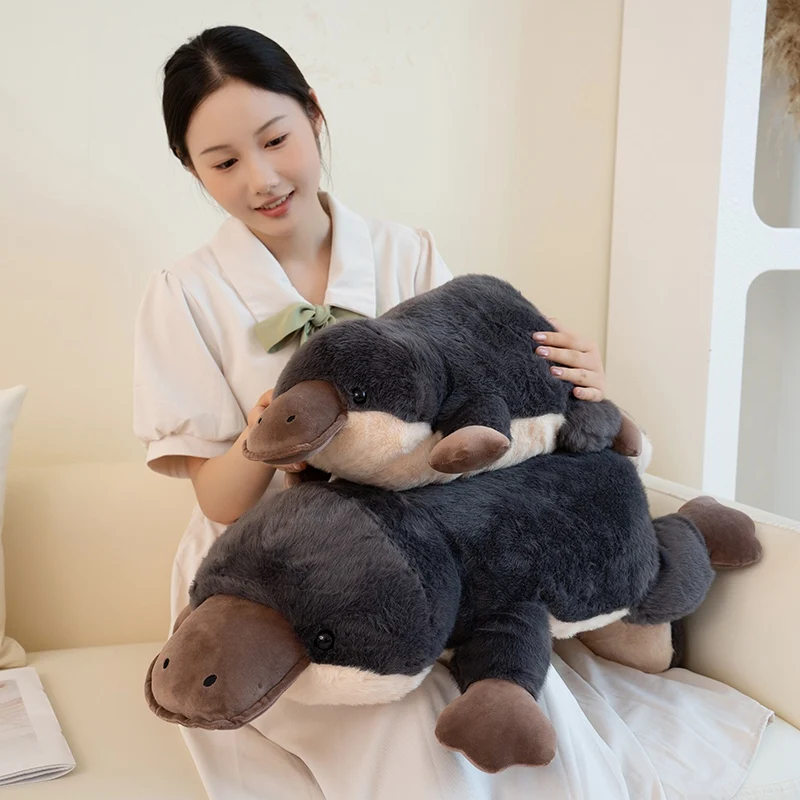 Pluche Zwart Vogelbekdier Kussen Zacht Eendenbek Pluizig Gevuld Kawaii Dier Plushie Slapen Lichaam Ondersteuning Metgezel Cadeau