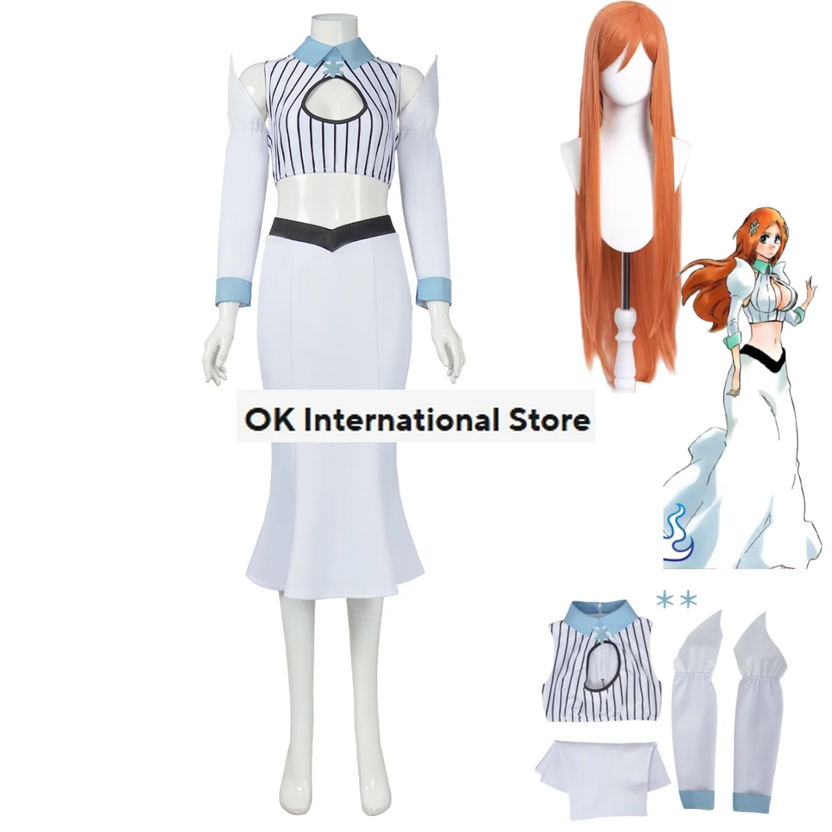 

Anime BLEACH Inoue Orihime Cosplay Costume Princess White Dew Waist Long Skirt Headwear Woman Sexy Carnival Halloween Suit