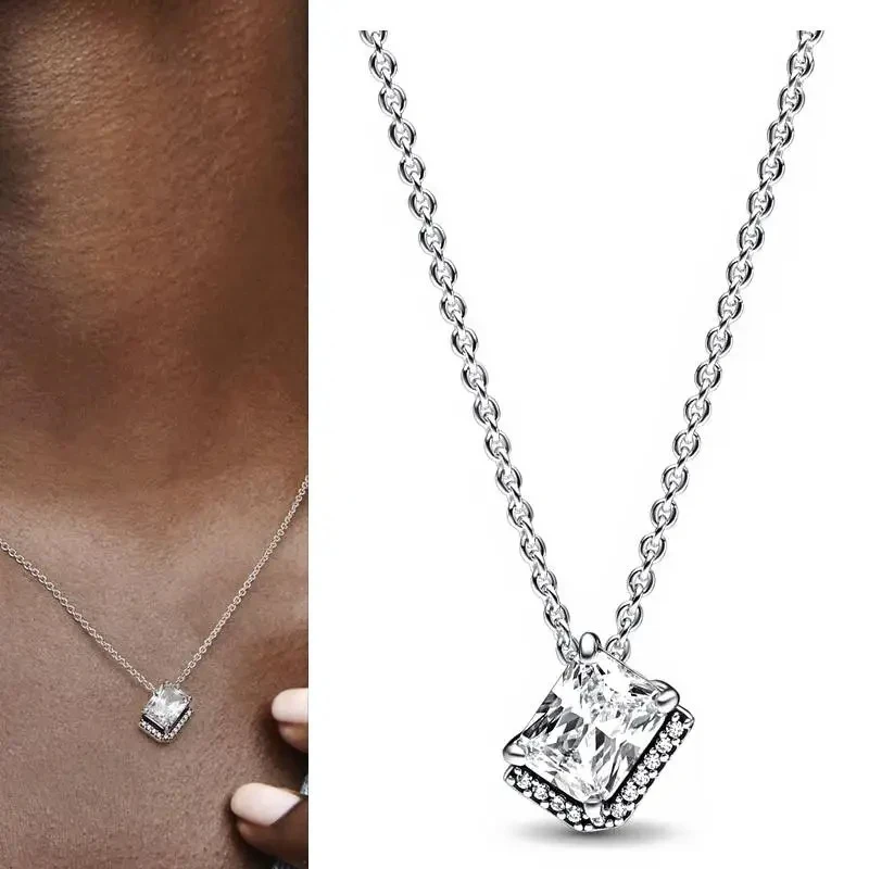 Women's Necklace Sparkling Dense Set Snowflake Logo Necklace 100% 925 Silver DIY Charming Jewelry Fashion Light Luxury