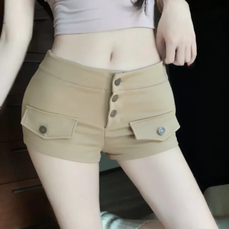 Khaki Casual Shorts Women Summer 2026 Slimming High Waist A-Line Hot Pants Fashionable Casual Style Polyester Fiber Straight Leg