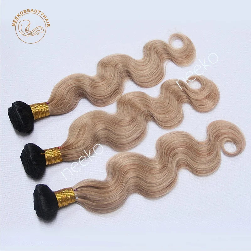 1b 27 Ombre honig blondes menschliches Haar bündel mit Spitze frontal remy asch blond Highlight 3 Bündel mit Verschluss