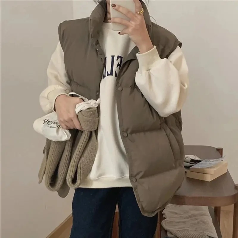 Women Autumn Down Vests 2024 New Ultralight Jackets Sleeveless Puffer Jacket Loose-fit Trendy Winter Cotton Vest Coat Waistcoats