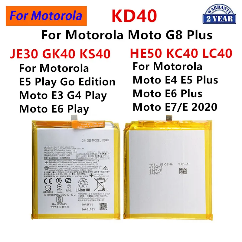 KD40 JE30 GK40 KS40 HE50 KC40 LC40 Battery For Motorola Moto G8 Plus E3 E4 E6 E5 Play Go Edition  E4 E5 E6 Plus  E7 E 2020