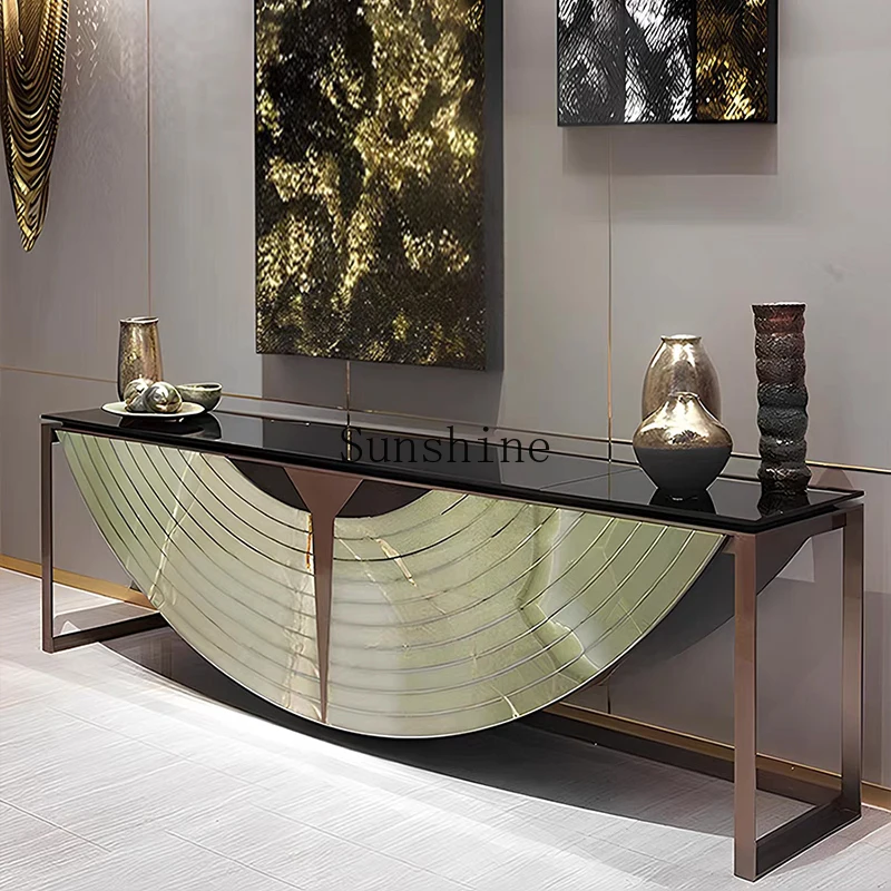 

Light luxury marble semi-round entrance table design creative art sense home wall cabinet