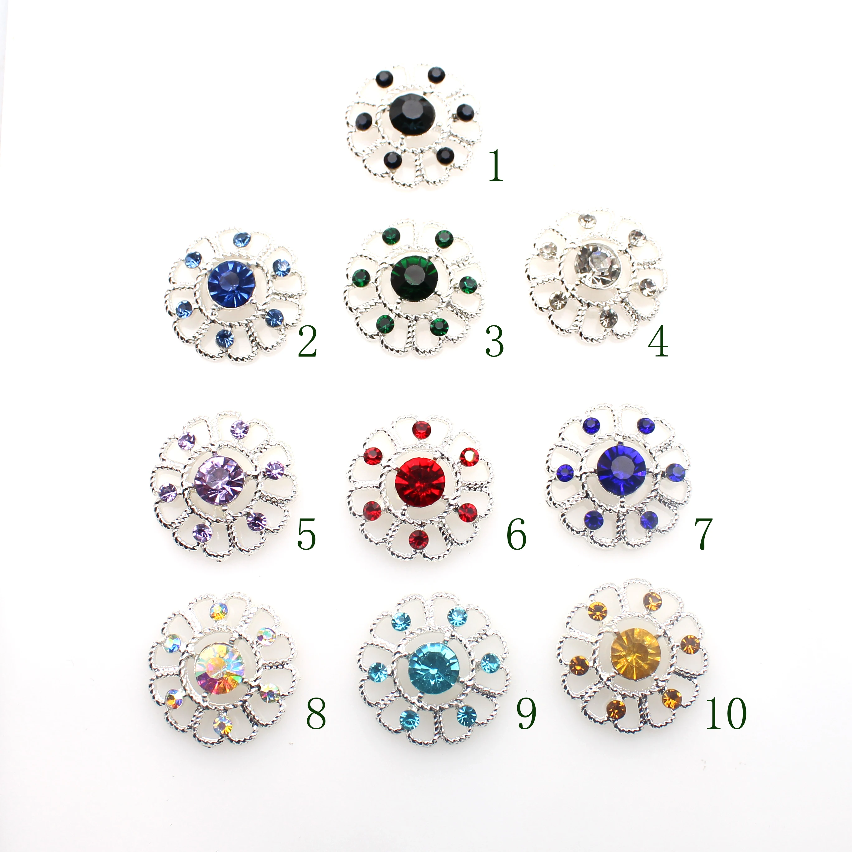 26MM Round Alloy Flower Plate, Water Diamond, Silver Small Pendant, Flat Bottom Clothing Jewelry DIY Handicrafts