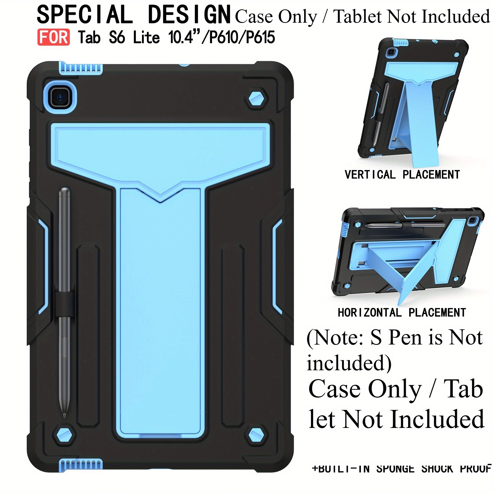 

Case for Samsung Galaxy Tab S6 Lite 10.4'' 2024/2022/2020 (SM-P620/P610/P615), Heavy Duty Full-Body Shockproof Protective Case