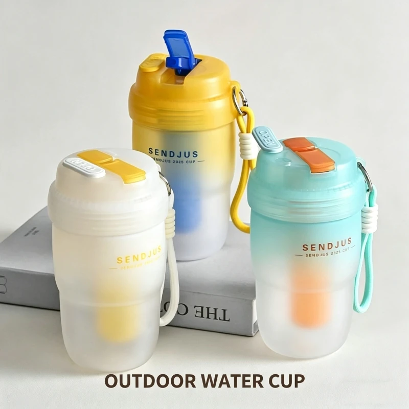 Double mouthed minimalist high aesthetic strawcup,portable female student large capacity cup,cute teacup with drawstring,outdoor
