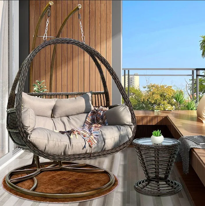 

Two-Seat Modern Hanging Rattan Sofa Basket Indoor/Outdoor Rocking Swing Chair for Living Room Apartment Hotel Use