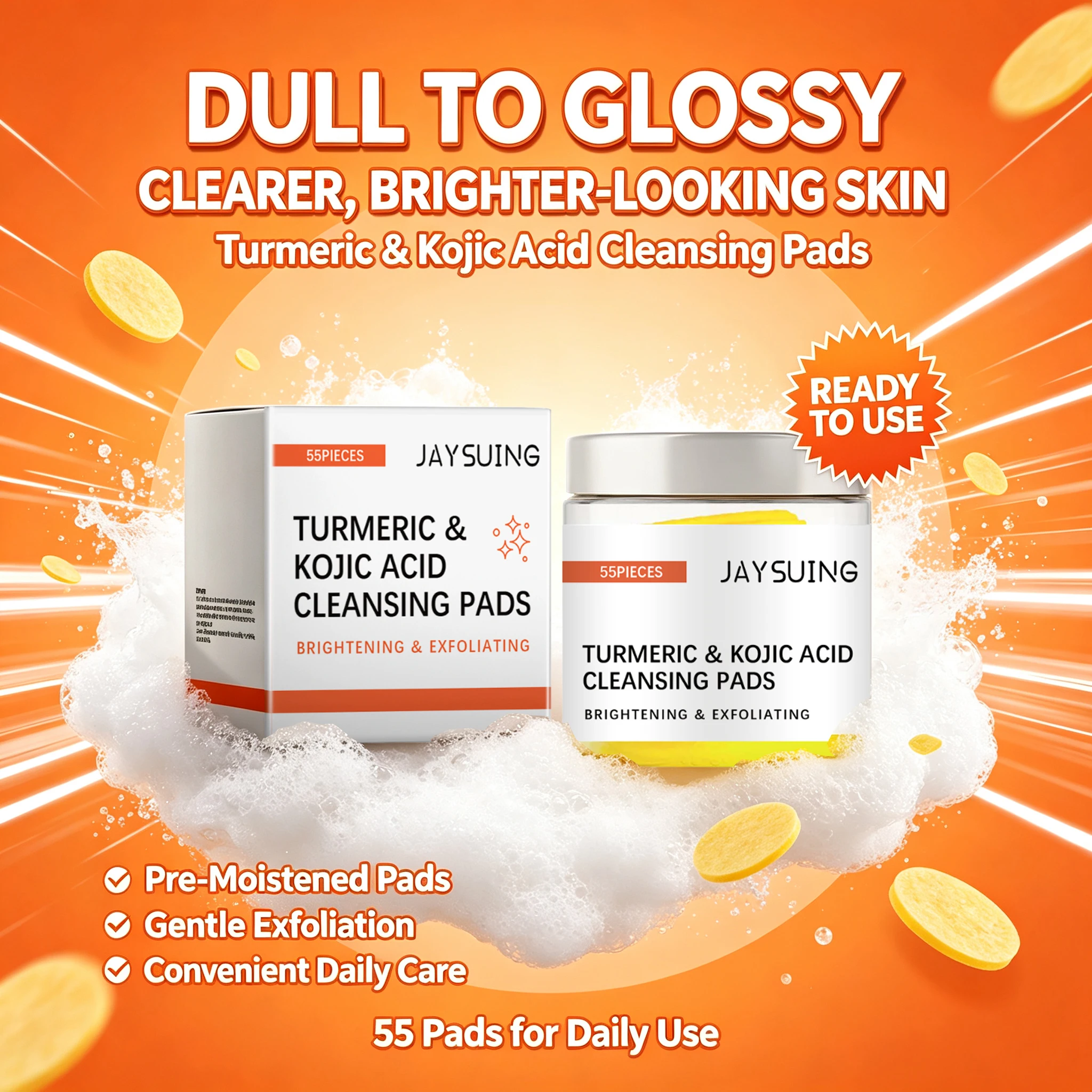 Turmeric Kojic Acid Cleansing Pads Pre-soaked Facial Exfoliating Sponge Wipes For Exfoliating Pore Tightening Glowing Skin