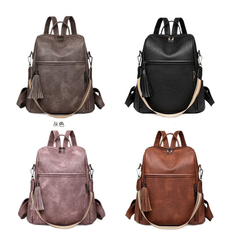 حقيبة ظهر من جلد البولي يوريثان الناعم للنساء، سعة تخزين كبيرة للكمبيوتر، حقيبة ظهر محمولة باليد بكتف واحد للنساء #1