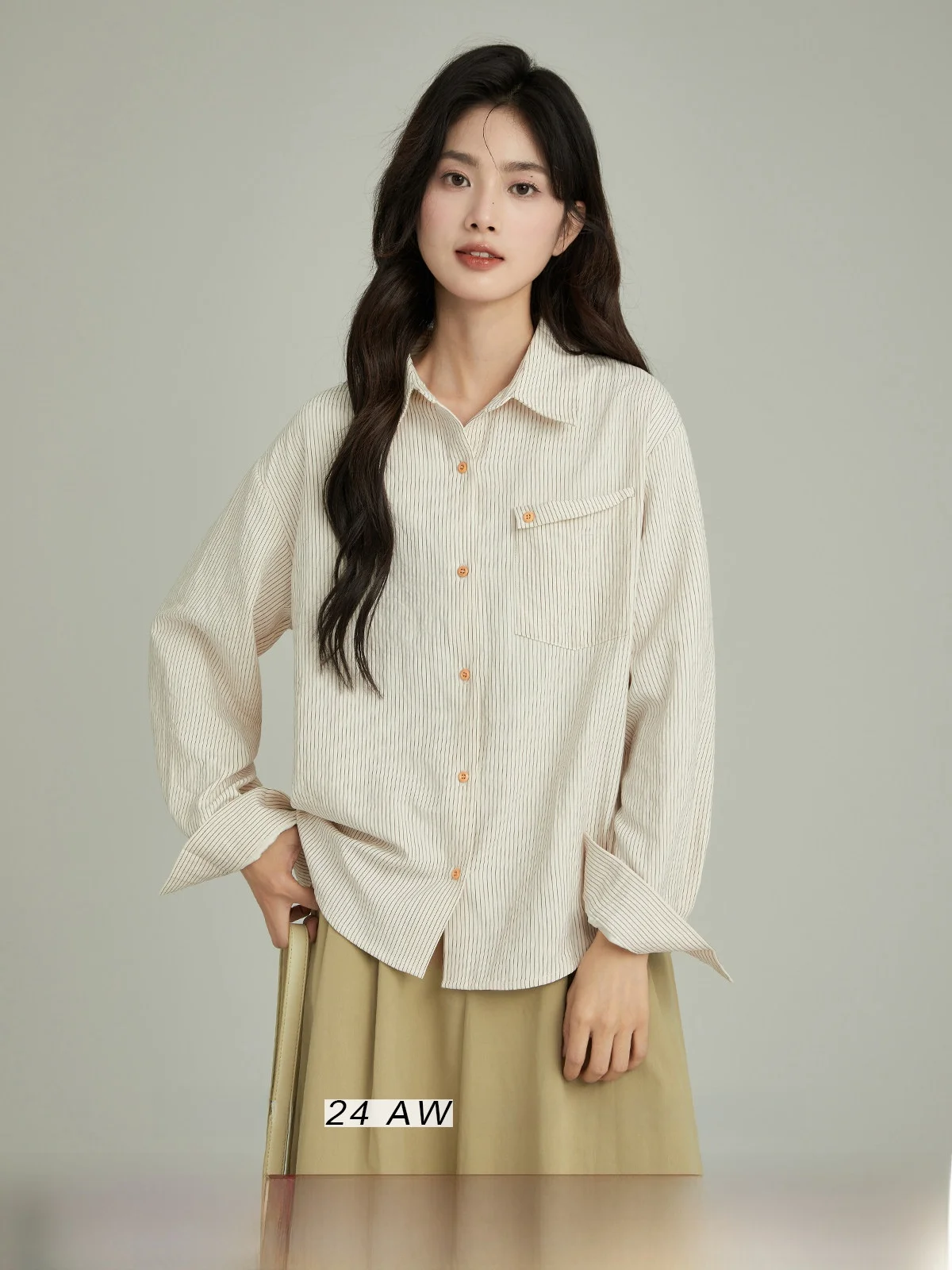 

Женская рубашка с длинным рукавом в полоску, весна 2026, с воротником Xingjing, повседневный стиль, стандартный крой, полиэстер, топ для офиса