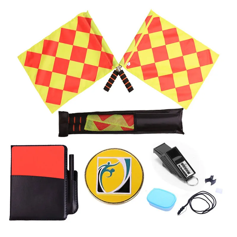 Soccer Referee Flag Whistle Set Professional Football Red Card And Yellow Card Pick Edge Kit Sport Training Useful Referee Tools