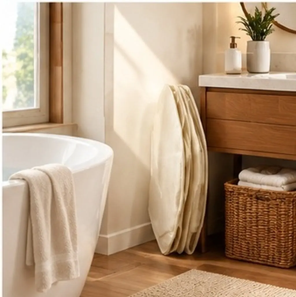 Foldable Bathtub Lid Insulated Cover Round Hot Tub Protector Thermal Keep Water Shower Soak Bath Accessory
