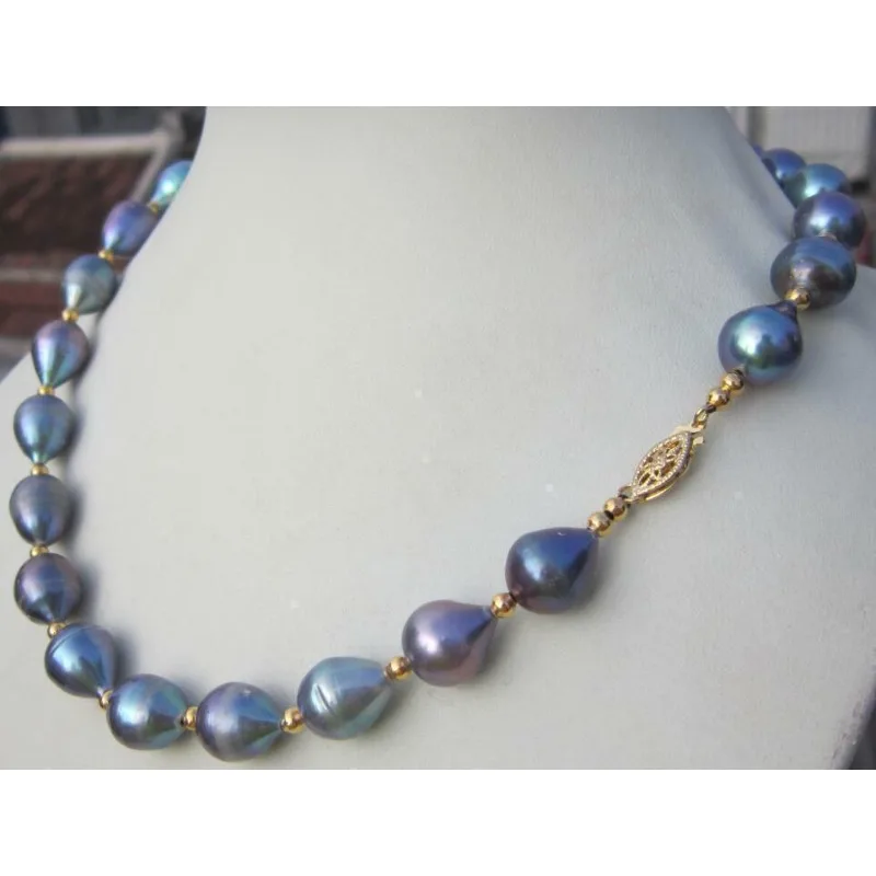 18-Inch Large AAAA ++ 10-13mm Natural Tahitian Black Women's Pearl Necklace 14K-