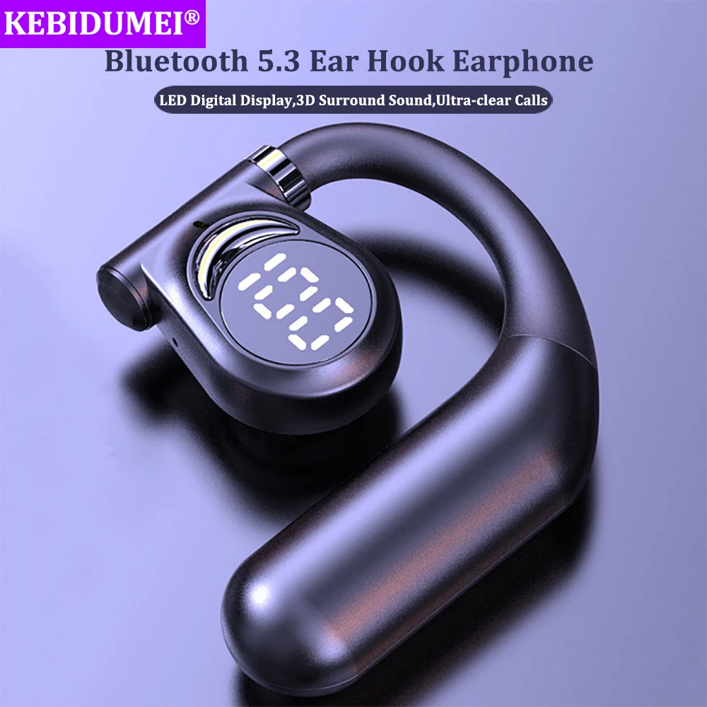 

Bluetooth 5.3 Earphone Ear Hook Headphone Wireless Headset HiFi Stereo LED Waterproof Noise Reduction Earbud for Xiaomi iPhone