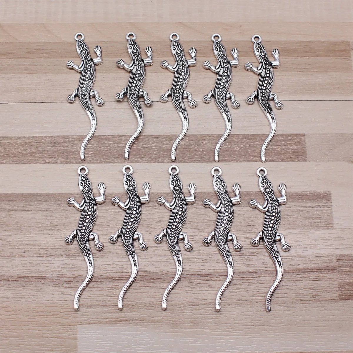 IFOCUS 10pcs/Lot Gecko Charms For DIY Jewelry Making Zinc Alloy 56x15mm/2.2x0.59inch