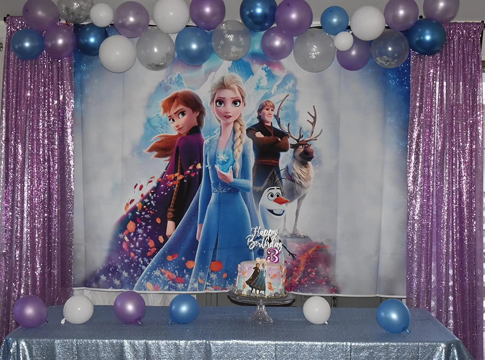 Disney Elsa Backdrop Banner for Girl Frozen Elsa Princess Birthday Party Supplies Baby Shower Background Photography Custom