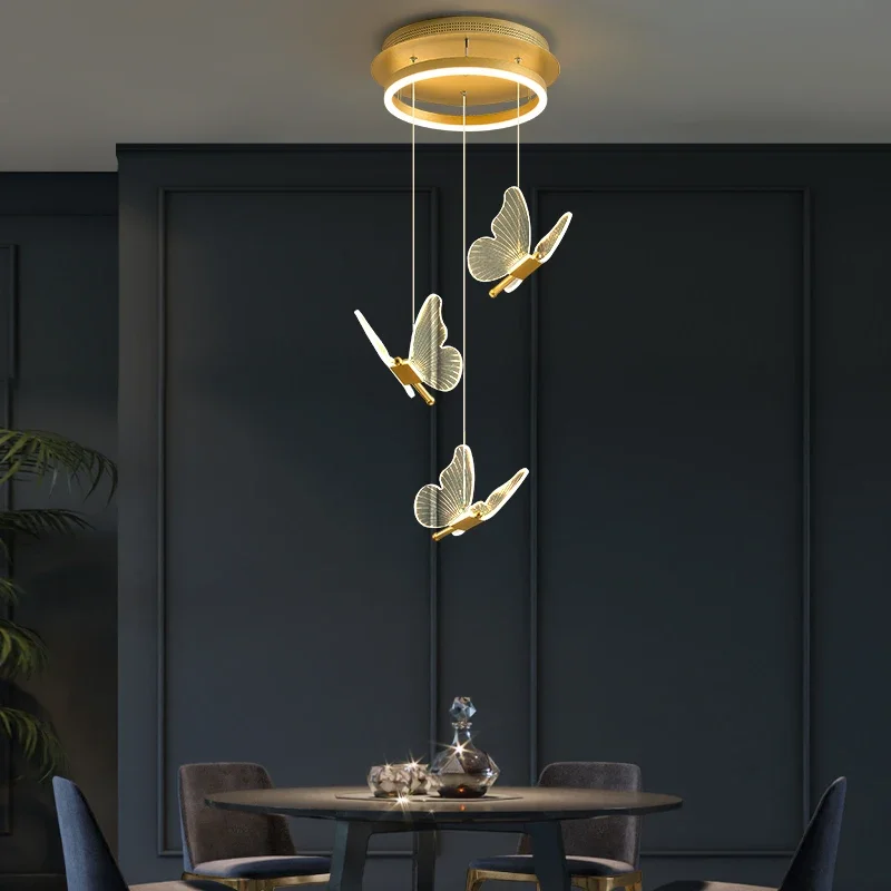 FSS Modern Butterfly Staircase Chandelier Lighting Acrylic  Art LED Duplex For Living Room Dining Bedroom Indoor Fixtures