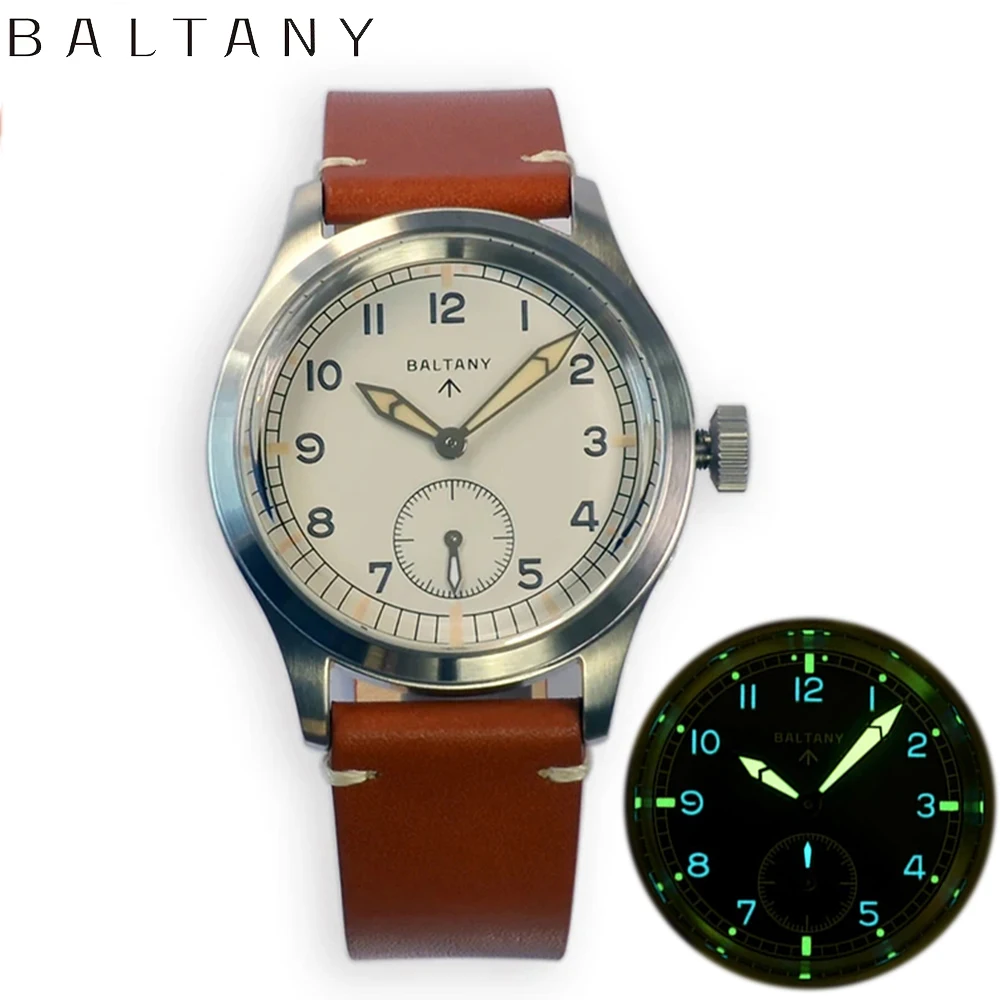 BALTANY D12 Minitary Watch Vintage S2032 Stainless Steel VD78 Quartz Movement, 100m Waterproof, 39mm Sub-Second Field Watch