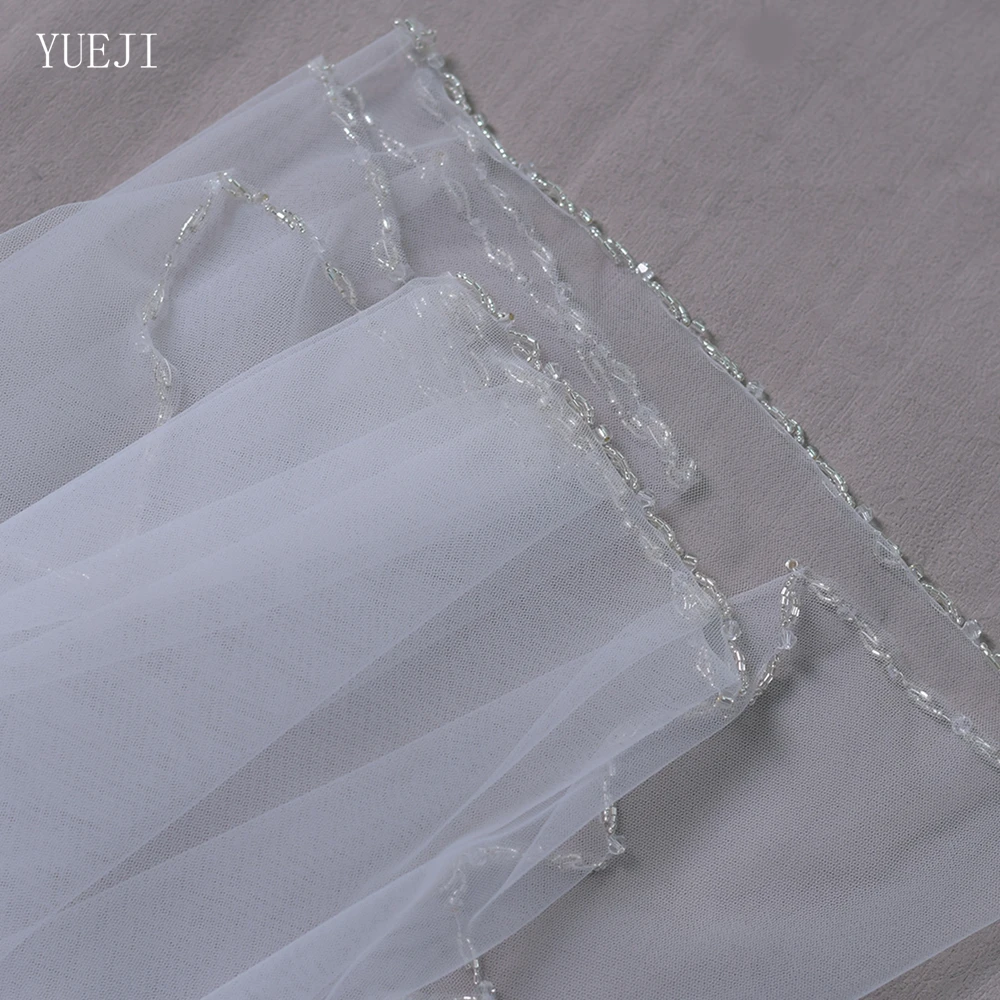 YUEJI-Véu De Borda De Cristal Simples, Tule Branco Suave, Creme Único, Acessório De Casamento, Véus De Noiva, YJ132