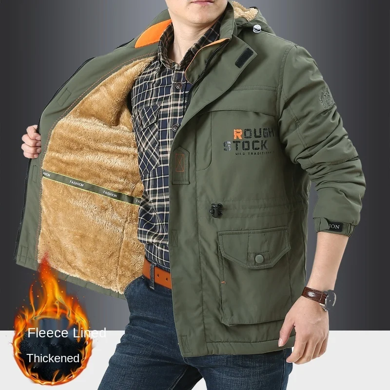 Outdoor Camping Winter Plush Thick Coat Windproof Waterproof Mountaineering Jackets Men's Large Multi Pocket Bomber Jackets