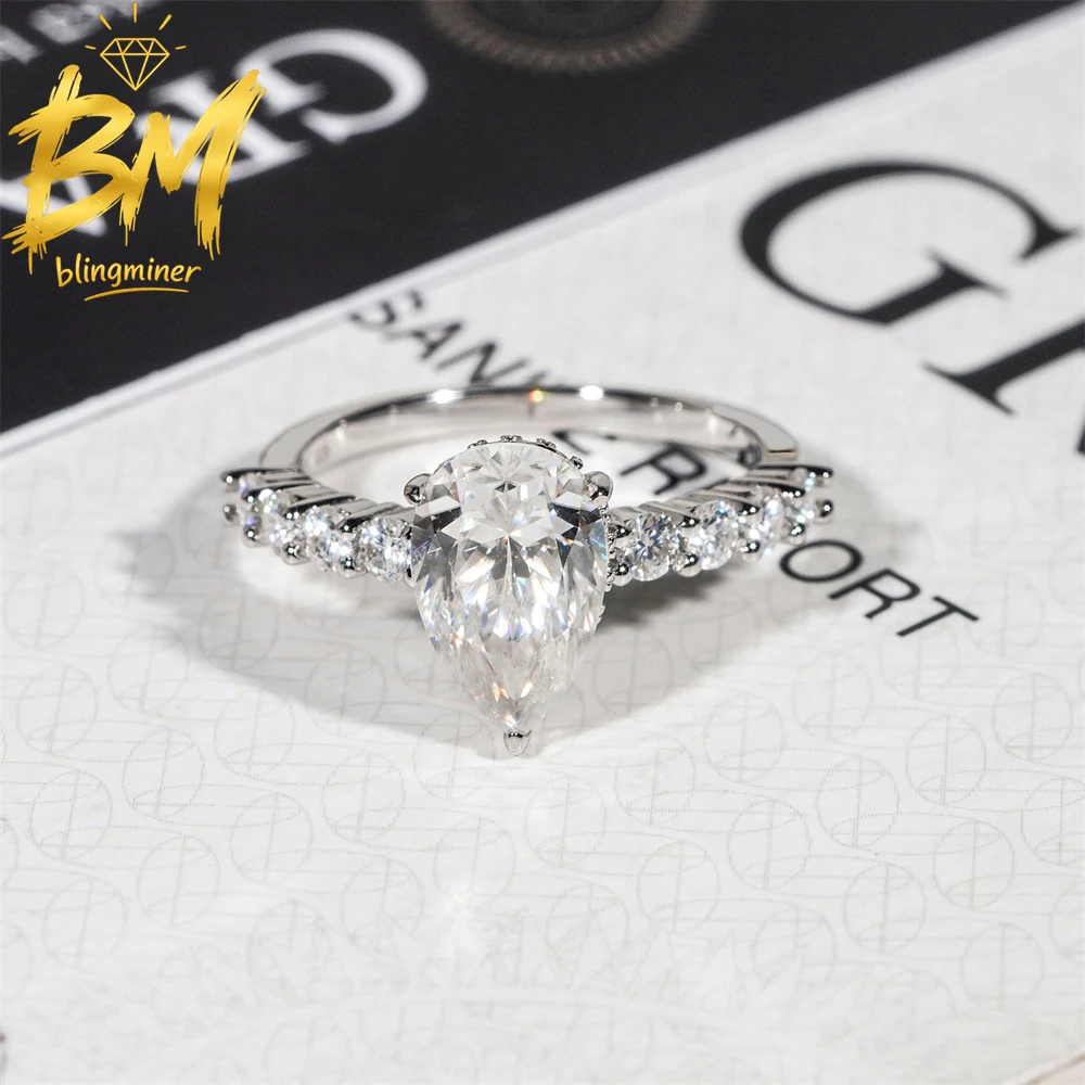 Blingminer High-Quality Version 3 Carat VVS Moissanite Wedding Ring For Women S925 Silver Pass Diamonds Tester GRA Free Shipping