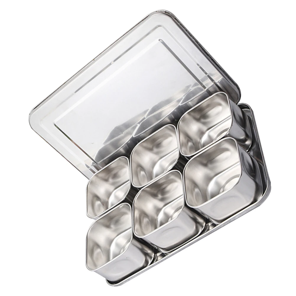 

Six Grids Stainless Steel Seasoning Boxes Spice Containers Kitchen Canisters Metal Storage Jars Dustproof Design Easy Remove