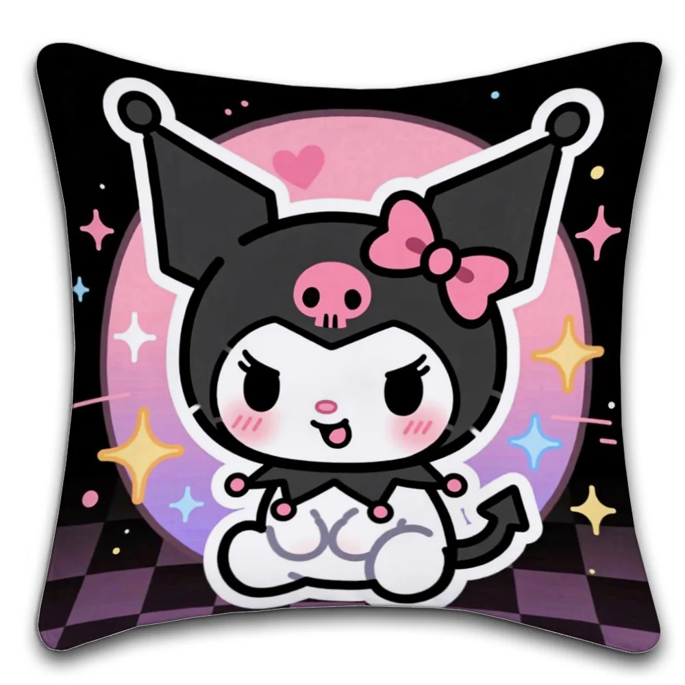 1PC Kuromi Sanrio Cute Pillow Case Short Plush Double-Sided Printing Home Machine Washable in Warm Winter Cushion Cover
