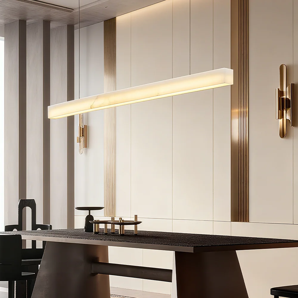 

Современная люстра из натурального мрамора для гостиной, столовой, дальнего острова, алебастровое освещение, люстра из чистой меди, украшение дома