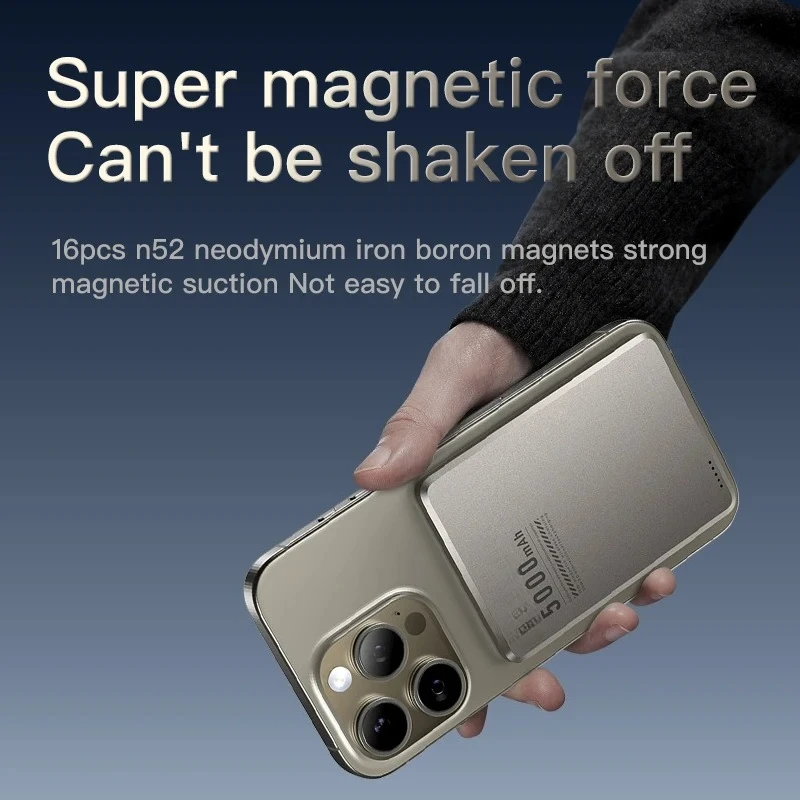 5000mAh For IPhone External Power Bank Wireless Charge Powerbank Portable Travel Ultra-thin Alloy Shell Backup Battery