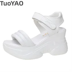 9cm New Summer Women Sandals Microfiber PU Lady Elastic Chunky Heel Fashion Hot Sale Platform Wedge Mujer Comfy Hook Shoes