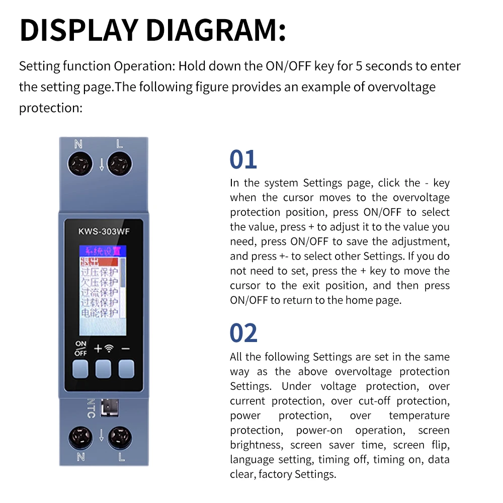 Imagem -03 - Tuya Wifi Interruptor Inteligente Disjuntor Led Medidor de Energia Kwh Medição de Energia Temporizador Relé Controle Remoto Vida Inteligente App Kws303 40a