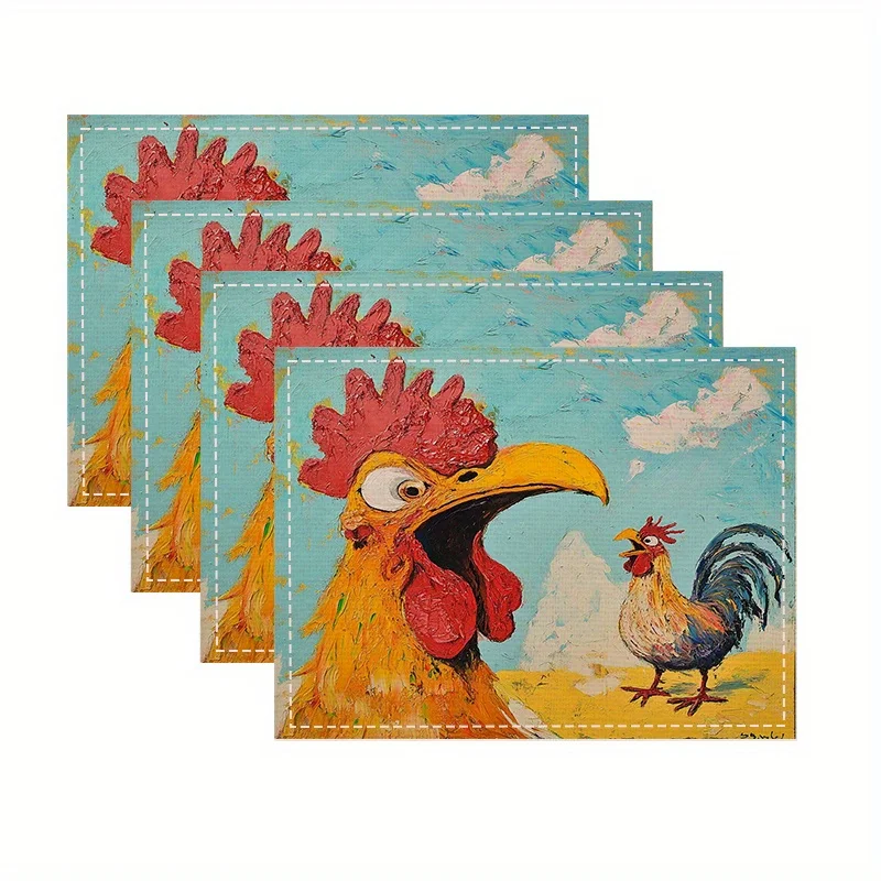 

Набор из 4 термостойких квадратных салфеток с принтом петуха, машинная стирка, идеально подходят для дома, ресторанов и праздничного декора.