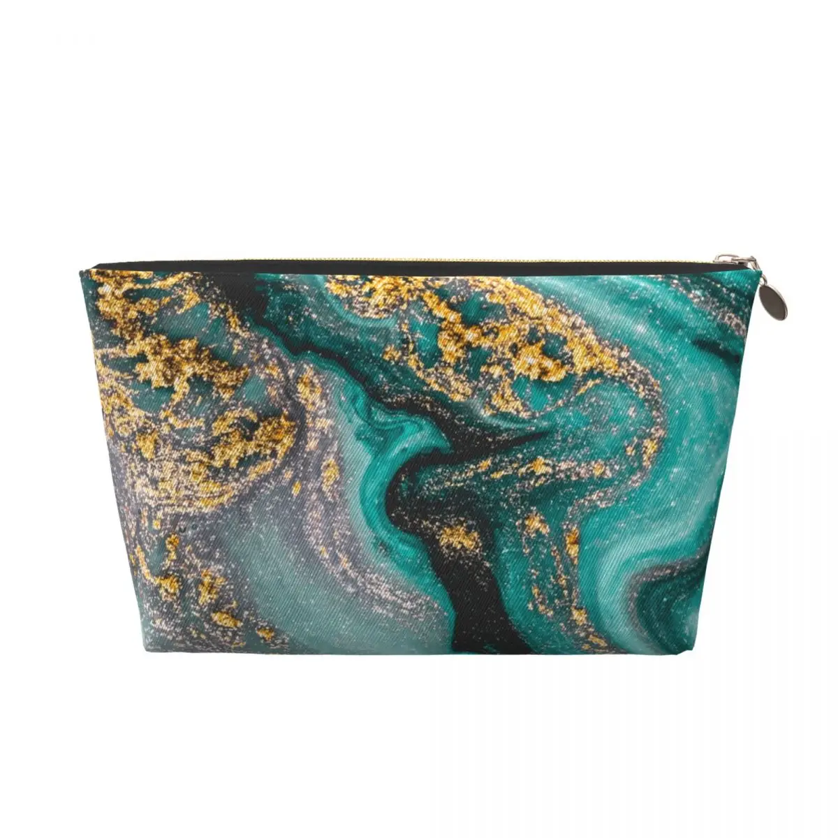 Custom Turquoise And Gold Marble Travel Toiletry Bag  Scandinavian Abstract Texture Cosmetic Makeup Organizer Beauty Storage