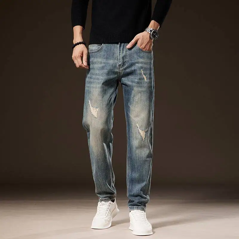 

2025 Spring and Autumn New Men's High Quality Retro Vintage Jeans, High end Trendy Brand Fashion American Versatile Denim Long P
