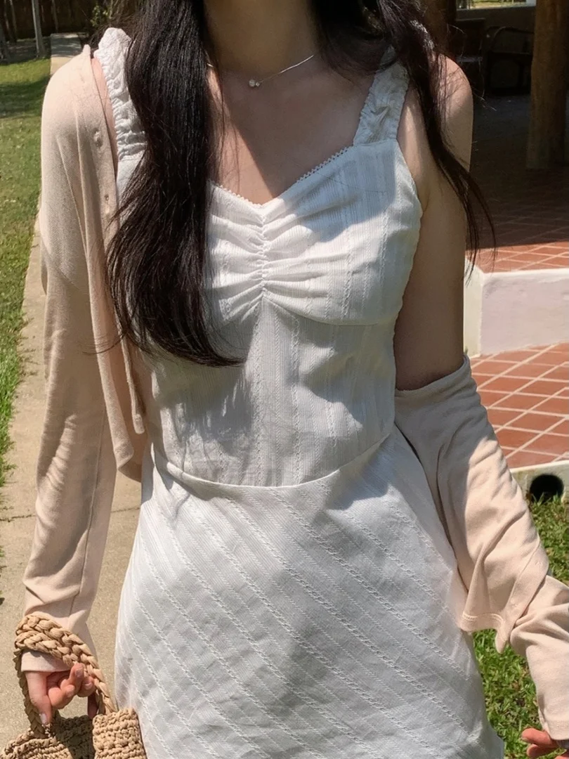 

Summer Beautiful Korean Sle Vest Dr Embroidered Folded Design Retro Floral Print Long A-Line Skirt Women's Faion