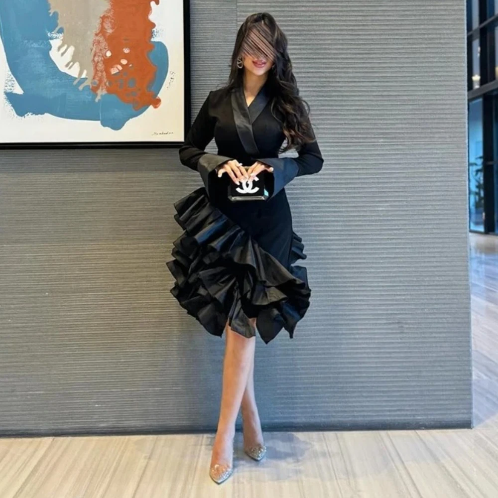 Cocktail Dresses Tiered Pleat A-line V-Neck Prom Dress Sexy Exquisite High Quality Knee-Length Party Gowns for Women Customized