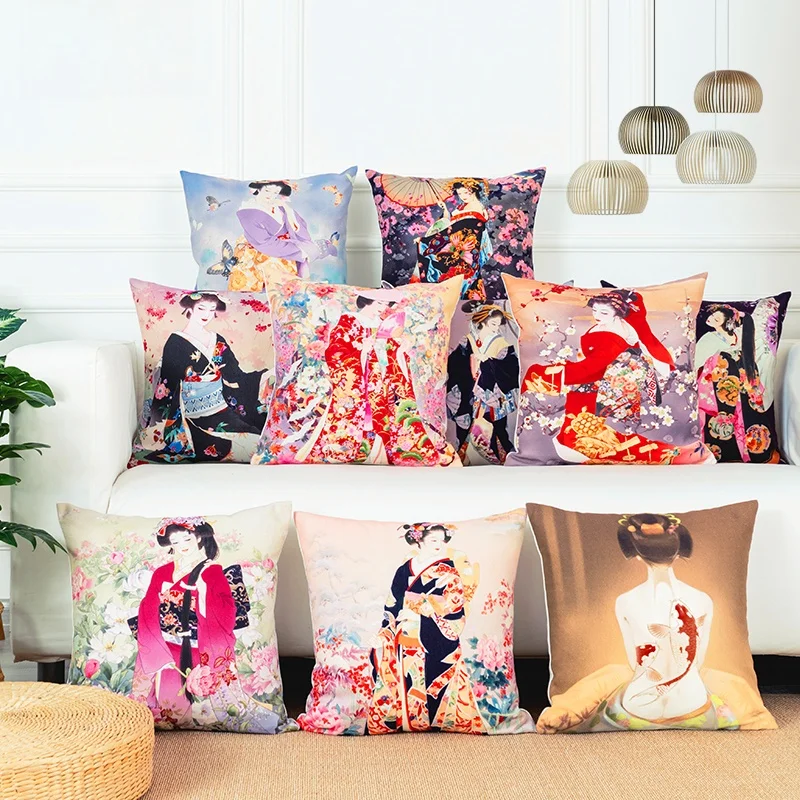 

Nordic Sle Square Pillow Home Decorative Cuion Ba Support Sofa Living Room Pillow Japanese Lady Picture Pillow