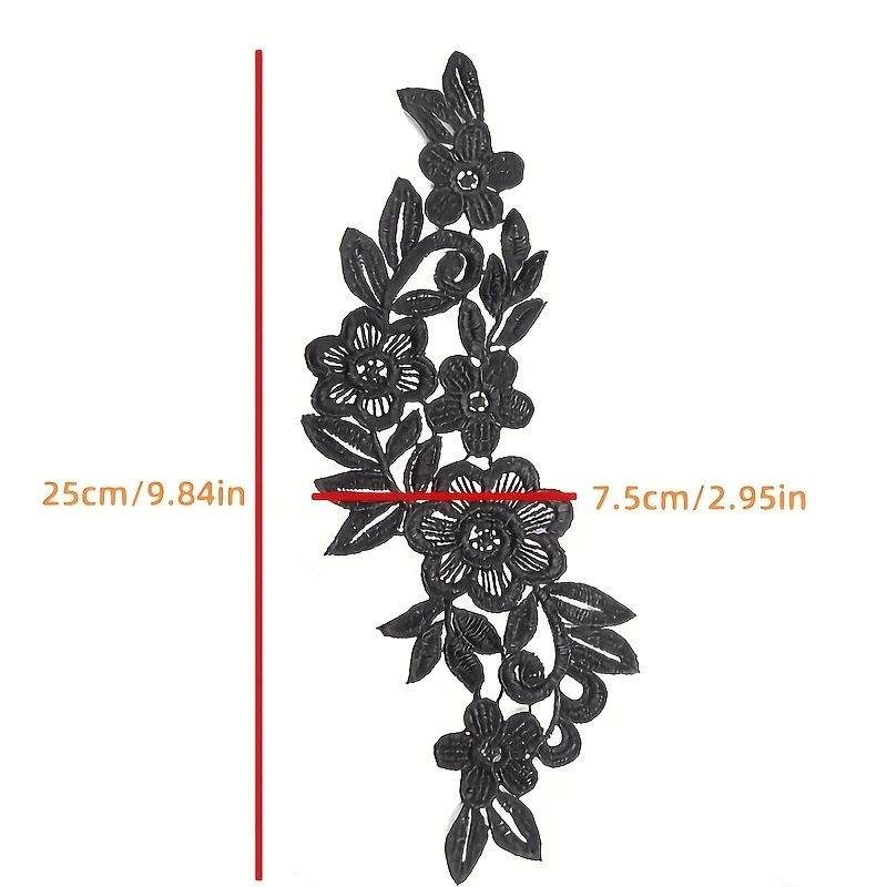 2 pairs DIY elegant floral lace embroidery accessories for clothing, suitable for wedding dresses, brides' veils and Gothic