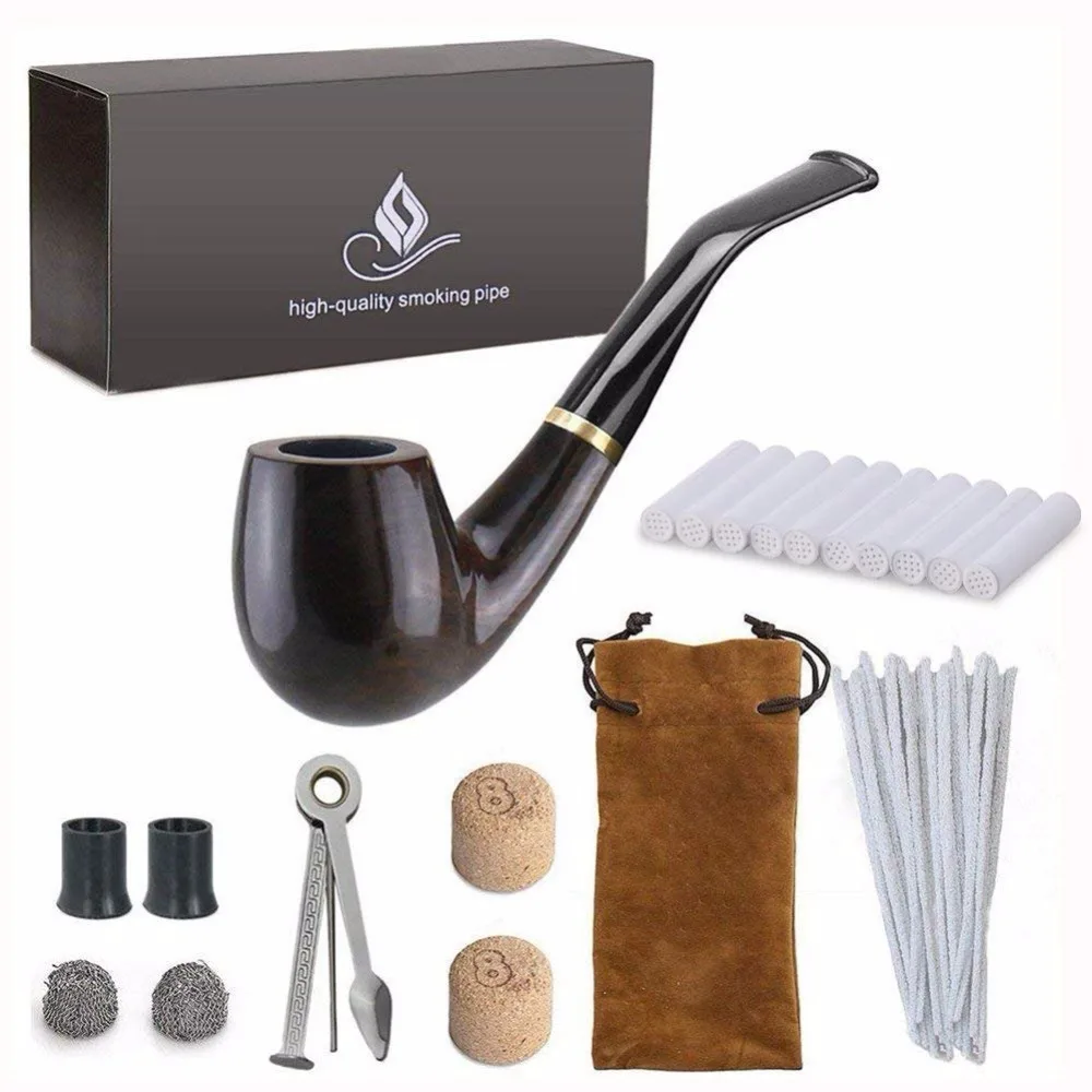 

New 1 Smoking set Wood Smoking Pipe Ebony Tobacco Pipe with Pipe Accessories (wooden) Men's Gadget Gift box