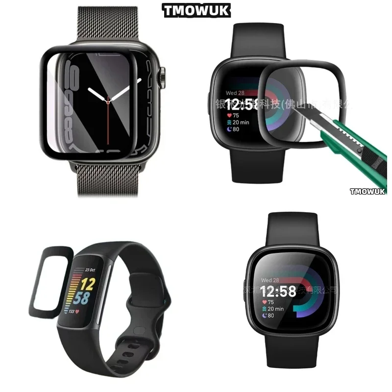 

Защитная пленка для экрана Fitbit Sense 2, Versa 3, 2, 4, Inspire 3, Charge 6, 5, 3D изогнутая, антицарапинная, из мягкого ПММА, гибкая