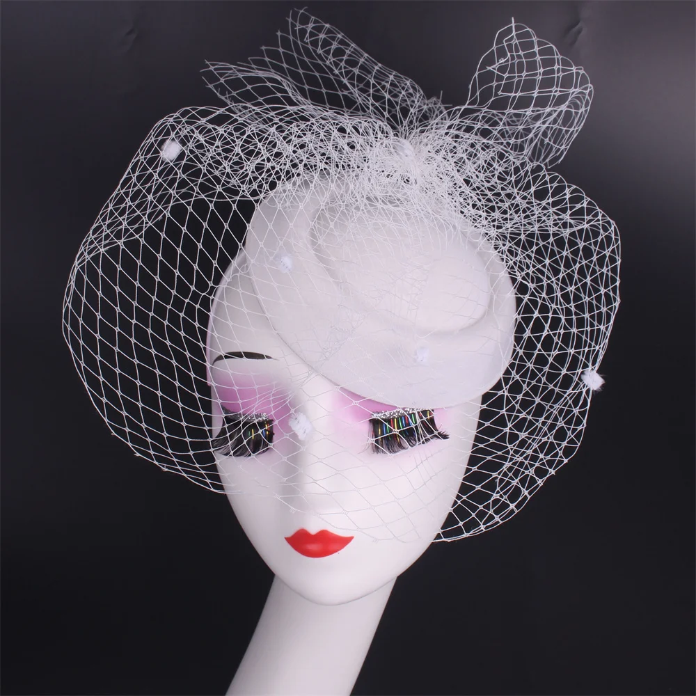 Velo nero cappello a cilindro cappello Fascinator retrò donna accessori per capelli da sposa cena copricapo da sposa copricapo gioielli con fascia