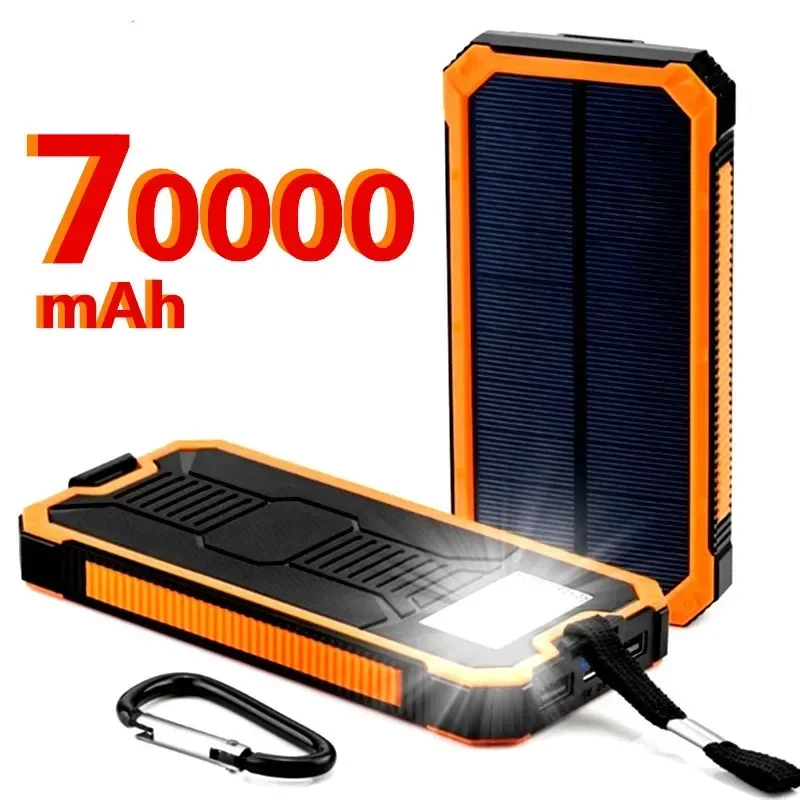 70000mAh Solar Power Bank Flashlight FAST Charging External Battery Portable Waterproof Power Bank for Smart Mobile Phone