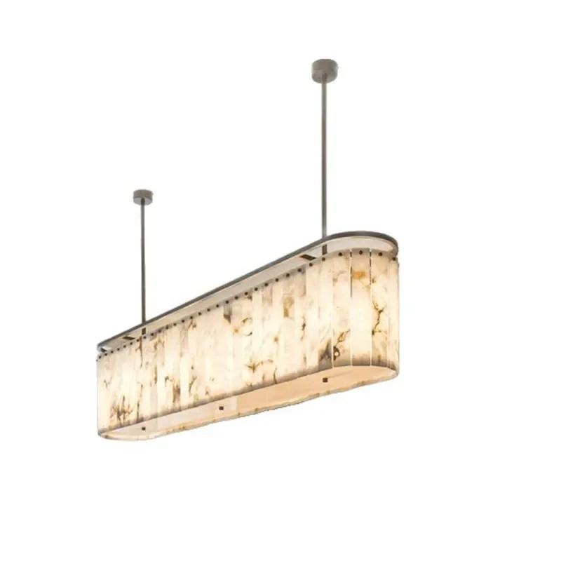 Spanish Natural Marble Chandelier with LED Strip Modern Luxury Pendant for Villa Living Room Dining Area Designer Lighting