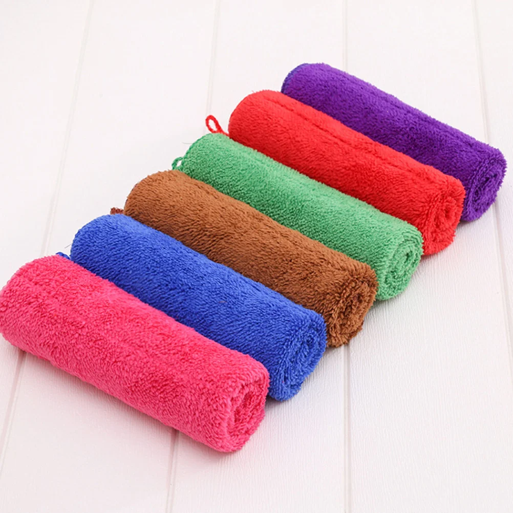 6 Pcs Hanging Hand Towels Coral Fleece Absorb Water Solid Color Dish Wash Cloth