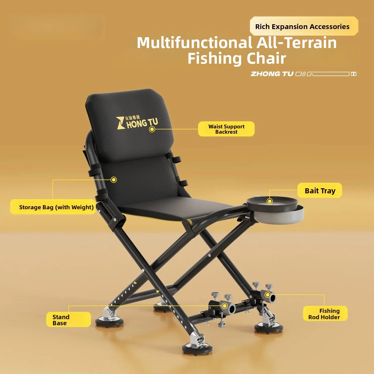2026 New Portable Multi-Functional Folding Fishing Chair Backrest Camping Outdoor Travel Gear Durable Fishing  Stool