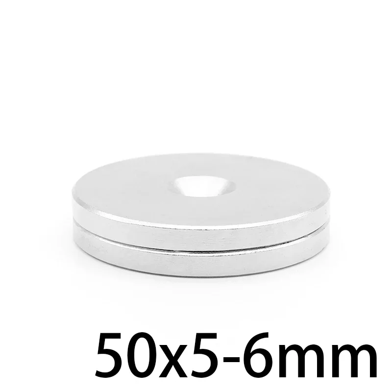 1/2/5PCS 50x5-6mm Circular Neodymium Magnets with Hole Disc Countersunk Round Super Strong Magnet Fridge Magnetic Sheet