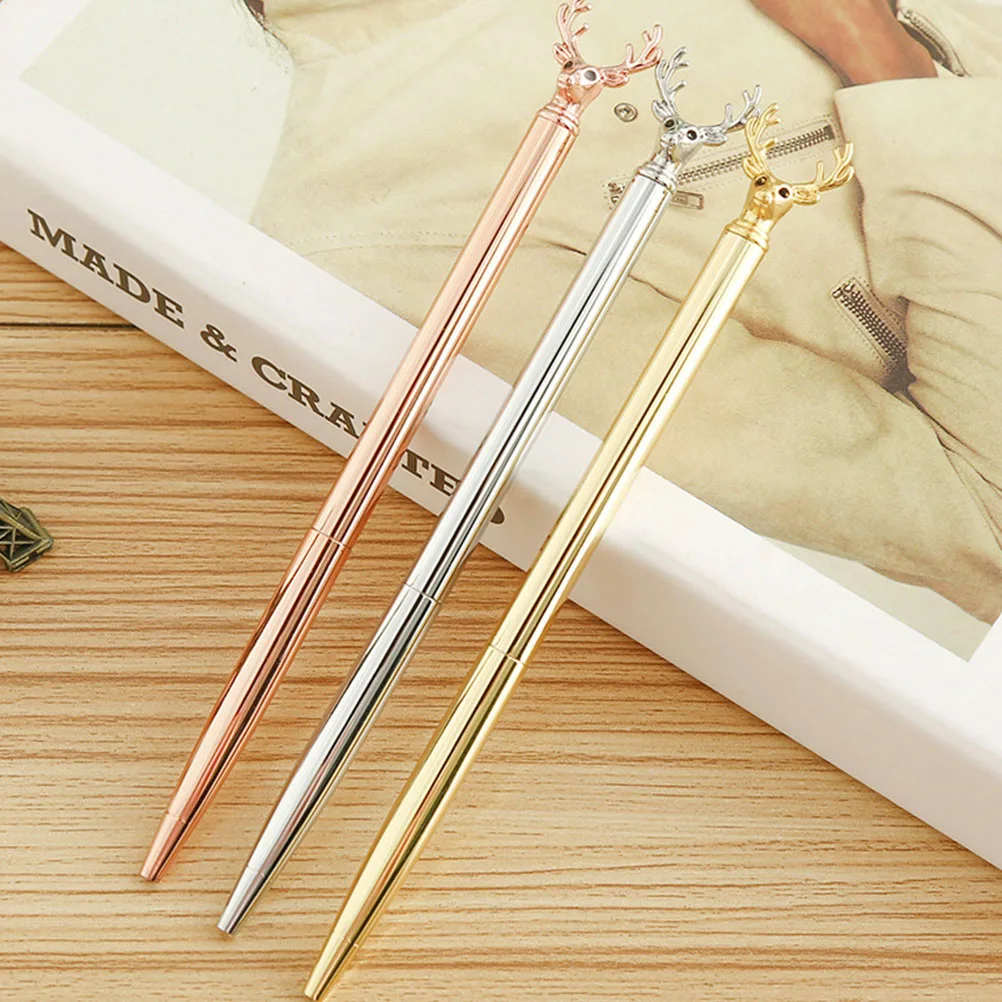 

3Pcs Deer Head Metal Ballpoint Pens Creative Learning Writing Supplies For Kids Students Office School Stationery
