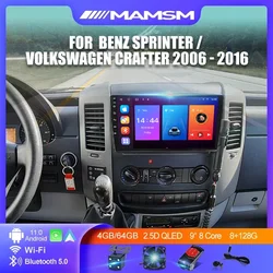 Rádio do carro Android 13 para Mercedes Benz Sprinter, Leitor de vídeo multimídia, Carplay, GPS, Volkswagen Crafter, 2006-2016, Autoradio, 2Din